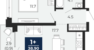 1-к. квартира, 38 м²