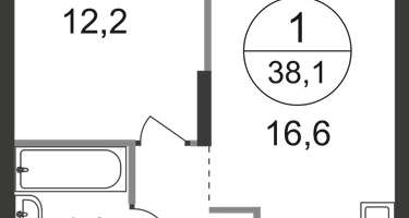 1-к. квартира, 38 м²