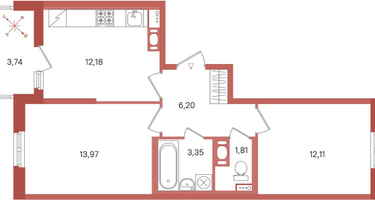 2-к. квартира, 51&nbsp;м²