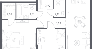 2-к. квартира, 59&nbsp;м²