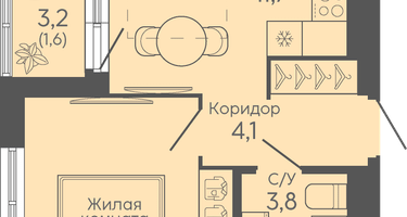1-к. квартира, 32 м²