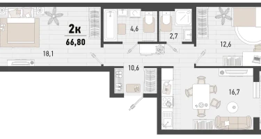 2-к. квартира, 65&nbsp;м²
