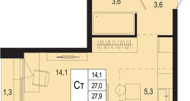1-к. квартира, 27&nbsp;м²