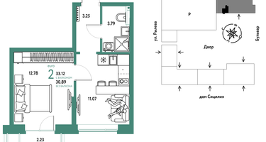 2-к. квартира, 33 м²