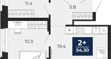 2-к. квартира, 52&nbsp;м²