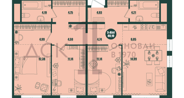 3-к. квартира, 88 м²
