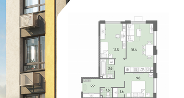 2-к. квартира, 57 м²