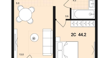 2-к. квартира, 44&nbsp;м²