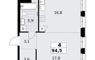 4-к. квартира, 94&nbsp;м²