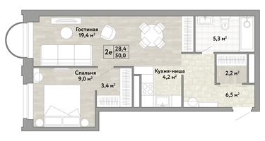 1-к. квартира, 50&nbsp;м²