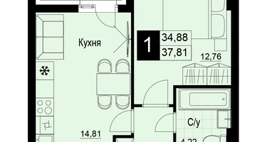 1-к. квартира, 36&nbsp;м²