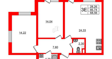 2-к. квартира, 68&nbsp;м²