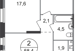 2-к. квартира, 58&nbsp;м²