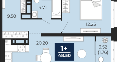 1-к. квартира, 46 м²