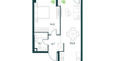 1-к. квартира, 46 м²