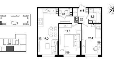 2-к. квартира, 57 м²