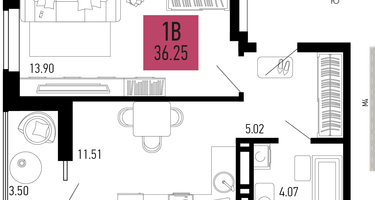 1-к. квартира, 36&nbsp;м²