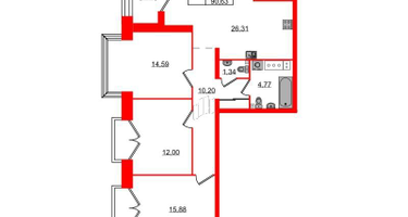 3-к. квартира, 95&nbsp;м²