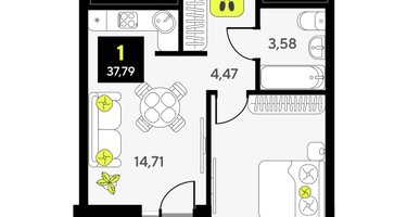 1-к. квартира, 37 м²