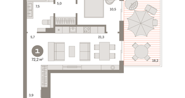 1-к. квартира, 70&nbsp;м²