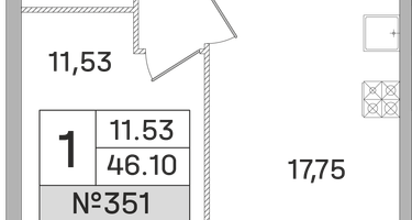 1-к. квартира, 46&nbsp;м²
