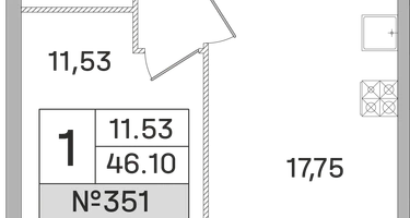 1-к. квартира, 46&nbsp;м²