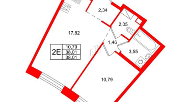 1-к. квартира, 38&nbsp;м²