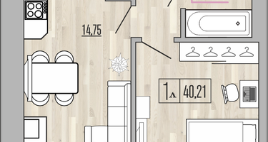 1-к. квартира, 40&nbsp;м²