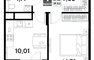 1-к. квартира, 39 м²