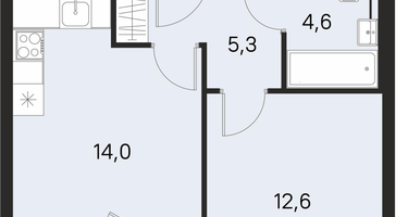 1-к. квартира, 38&nbsp;м²