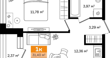 1-к. квартира, 33 м²