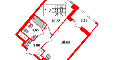 1-к. квартира, 32&nbsp;м²