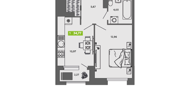 1-к. квартира, 34&nbsp;м²