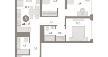 3-к. квартира, 78 м²