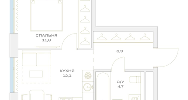 1-к. квартира, 34 м²
