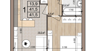 1-к. квартира, 41&nbsp;м²