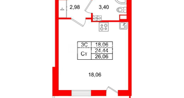 Студия, 24&nbsp;м²