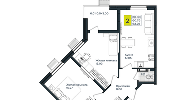 2-к. квартира, 63 м²