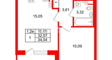1-к. квартира, 32&nbsp;м²