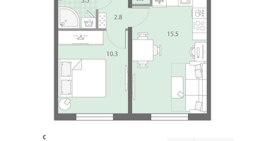1-к. квартира, 33&nbsp;м²