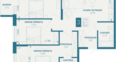 3-к. квартира, 91 м²