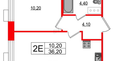 1-к. квартира, 36&nbsp;м²