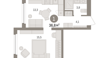 1-к. квартира, 36&nbsp;м²