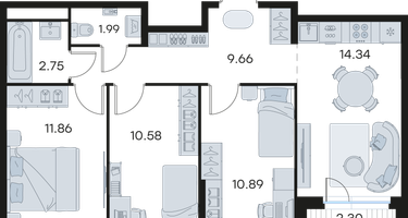 3-к. квартира, 63&nbsp;м²