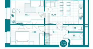 2-к. квартира, 55&nbsp;м²