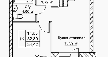 1-к. квартира, 34&nbsp;м²