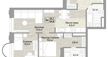 Студия, 64&nbsp;м²