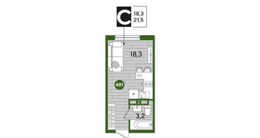 Студия, 21,1&nbsp;м²