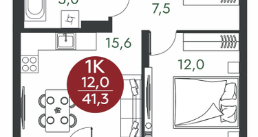 1-к. квартира, 41 м²
