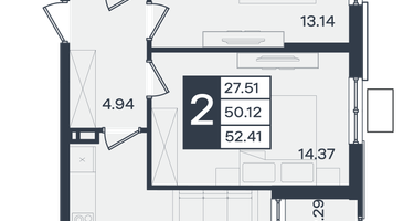 2-к. квартира, 52&nbsp;м²